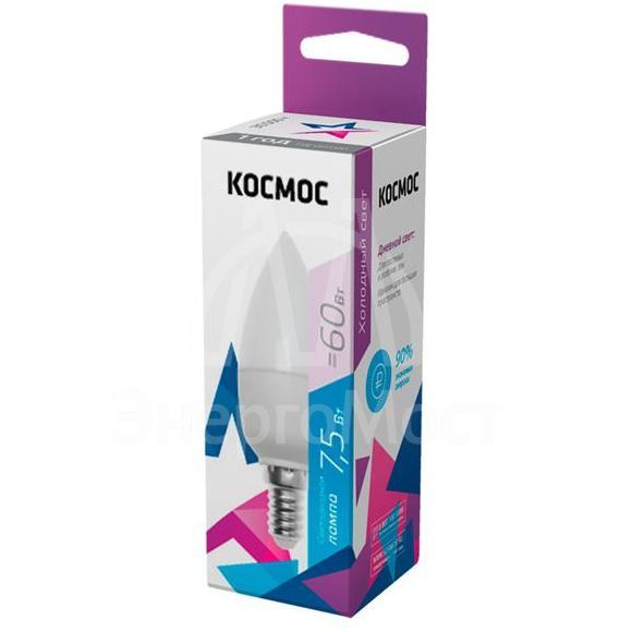 Лампа светодиодная CN 7.5Вт 220В E14 6500К КОСМОС LkecLED7.5wCNE1465