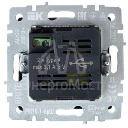 Розетка BRITE USB A+A 3.1А РЮ10-1-БрШ шампань IEK BR-U21-D31-K37