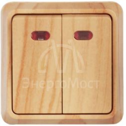 Выключатель 2-кл. ОП Октава 10А IP20 ВС20-2-1-ОС с индикацией сосна IEK EVO21-K03-10-DC