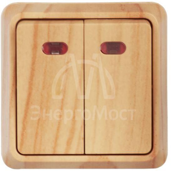 Выключатель 2-кл. ОП Октава 10А IP20 ВС20-2-1-ОС с индикацией сосна IEK EVO21-K03-10-DC