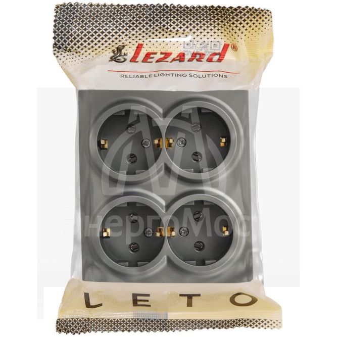 Розетка 4-мест. с заземл. LETO закрытый корпус ПБТ платина LEZARD 752-3500-127BDP