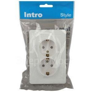 Розетка 2-м СП Style 7-208-01 16А 250В IP20 2х2P+E Schuko с заземл. защ. шторки бел. Intro Б0060625