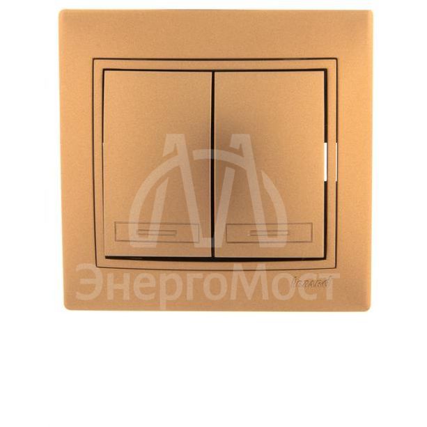 Выключатель 2-кл. СП Мира 10А IP20 со вставкой зол. метал. LEZARD 701-1313-101