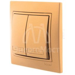 Выключатель 2-кл. СП Мира 10А IP20 со вставкой зол. метал. LEZARD 701-1313-101