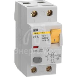 Выключатель дифференциального тока (УЗО) 2п 25А 30мА 6кА тип AC ВД3-63 KARAT IEK MDV20-2-025-030