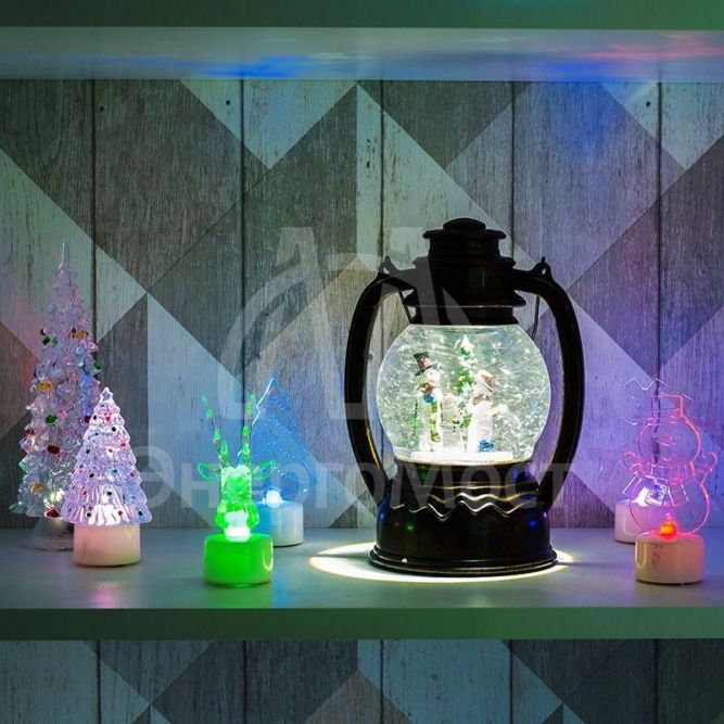 Фонарь декоративный &amp;quot;Снеговики&amp;quot; с эффектом снегопада и подсветкой бел. Neon-Night 501-061