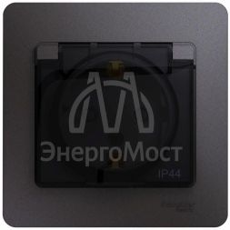 Розетка 1-м СП Glossa 16А IP44 250В с заземл. защ. шторки с крышкой в сборе графит SchE GSL001348