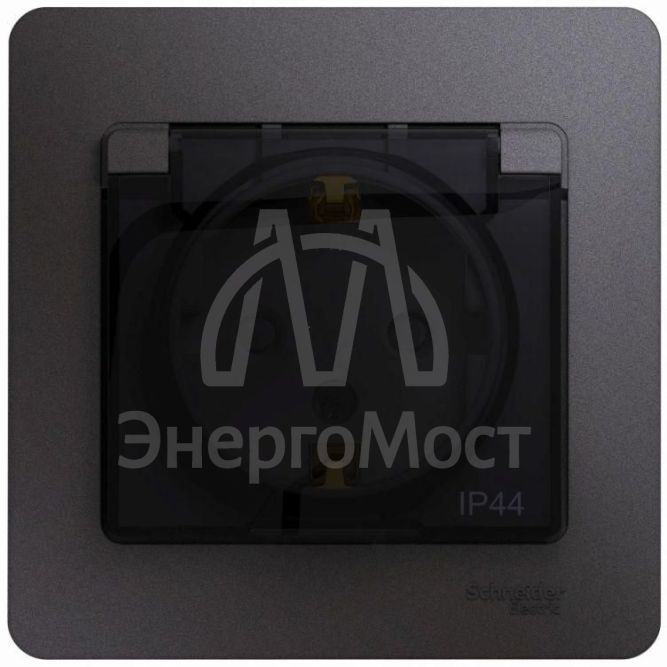 Розетка 1-м СП Glossa 16А IP44 250В с заземл. защ. шторки с крышкой в сборе графит SchE GSL001348