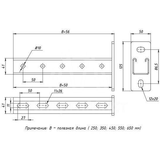 Консоль STRUT 41х41 L350 сталь EKF stk414135