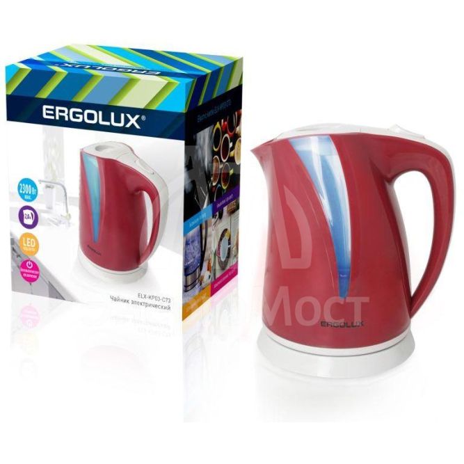 Чайник ELX-KP03-C73 пласт. 2.0л 160-250В 1500-2300Вт вишнево-свет.сер Ergolux 13116