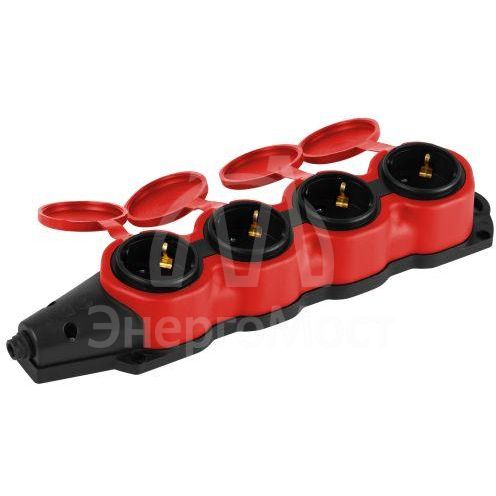 Колодка ЭРА KX-4e-RED-IP44 каучуковая с заземлением 4 розетки 16A IP44 красн. Эра Б0068456