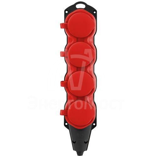 Колодка ЭРА KX-4e-RED-IP44 каучуковая с заземлением 4 розетки 16A IP44 красн. Эра Б0068456