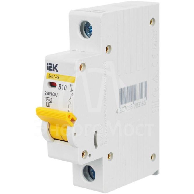 Выключатель автоматический модульный 1п B 10А 4.5кА ВА47-29 IEK MVA20-1-010-B
