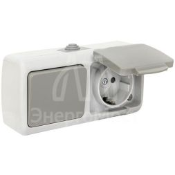 Блок ОП розетка 1-м 16А с заземл. с крышкой+выключатель 1-кл. Мурманск IP54 сер. EKF EFRV16-050-30-540