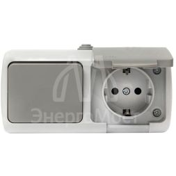 Блок ОП розетка 1-м 16А с заземл. с крышкой+выключатель 1-кл. Мурманск IP54 сер. EKF EFRV16-050-30-540