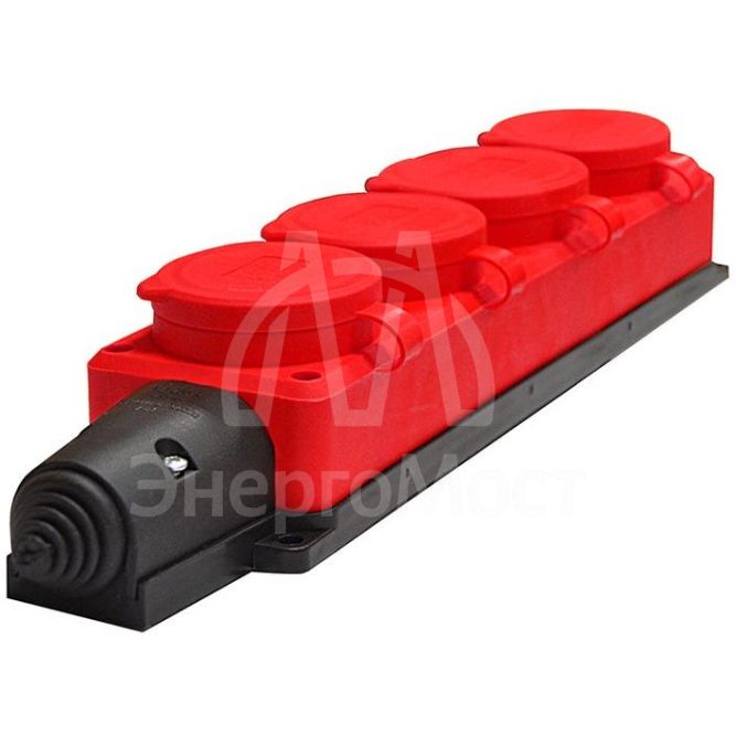 Колодка удлинителя 4-м Компакт 1ф с загл IP44 16А каучук красн. UNIVersal 3074