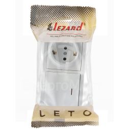 Блок выключатель 1-клав. с инд. и розетка 1-местн с заземл. LETO бел. горизонталь LEZARD 752-0200-170BIP