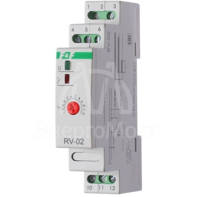 Реле времени RV-02 (задержка выкл. (1..120сек) 230В 16А 1перекл. IP20 монтаж на DIN-рейке) F&amp;amp;F EA02.001.008