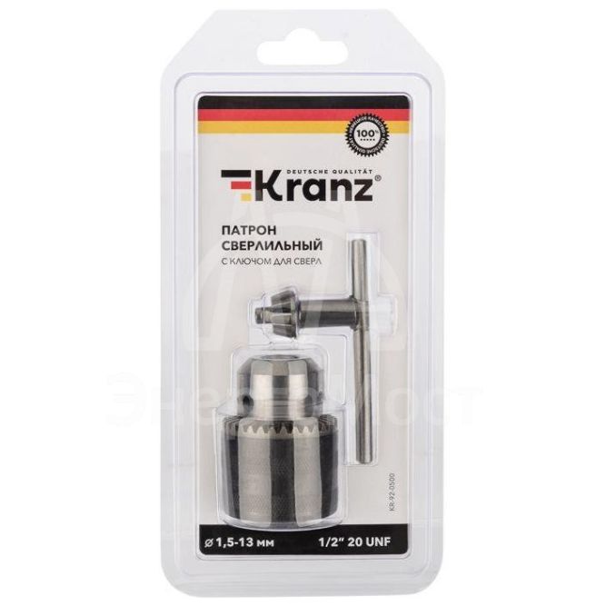 Патрон сверлильный с ключом для сверл 1.5-13.0мм 1/2-20UNF Kranz KR-92-0500