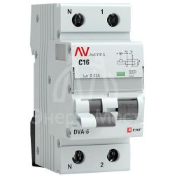 Выключатель автоматический дифференциального тока 2п (1P+N) C 16А 30мА тип AC 6кА DVA-6 Averes EKF rcbo6-1pn-16C-30-ac-av