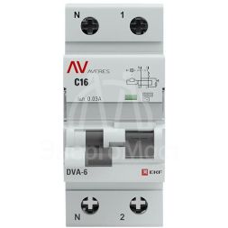 Выключатель автоматический дифференциального тока 2п (1P+N) C 16А 30мА тип AC 6кА DVA-6 Averes EKF rcbo6-1pn-16C-30-ac-av
