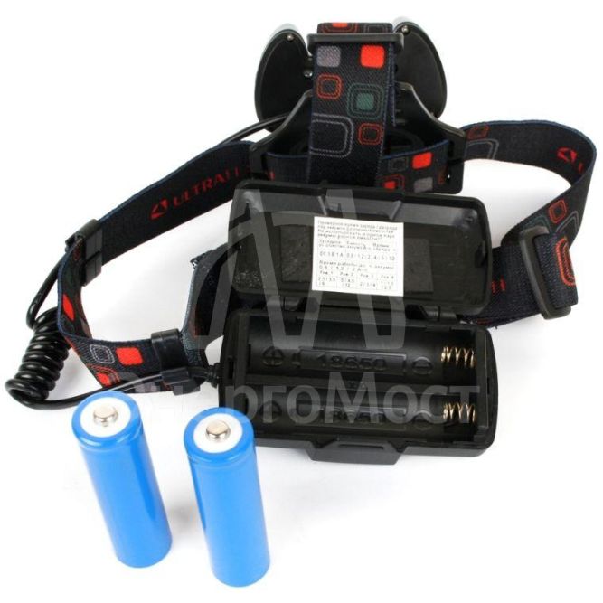 Фонарь аккумуляторный налобный E1334 3LED 4Вт фокус 4 режима аккум. 3.7В метал. син./черн. Ultraflash 13904