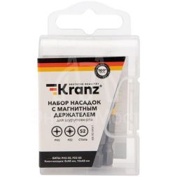 Набор насадок на шуруповерт PH2 PZ2 с магнитным держателем 50мм головка 8мм 10мм 5 предметов Kranz KR-92-0461