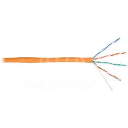 Кабель U/UTP 4 пары кат.5e (класс D) тест по ISO/IEC 100МГц одножильный BC (чистая медь) 24AWG (0.49мм) внутр. LSZH нг(А)-HFLTx оран. (уп.305м) NIKOLAN NKL 2100C-OR