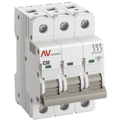 Выключатель автоматический модульный 3п C 32А 6кА AV-6 AVERES EKF mcb6-3-32C-av