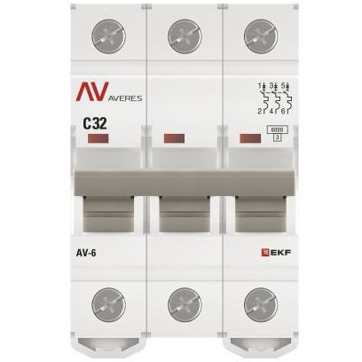Выключатель автоматический модульный 3п C 32А 6кА AV-6 AVERES EKF mcb6-3-32C-av