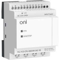 Модуль ЦПУ ПЛК 410 8 DI 4 RO 220В AC с Ethernet портом без экрана ONI PLC-410-CPU-08D04R-0AC-00
