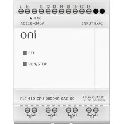 Модуль ЦПУ ПЛК 410 8 DI 4 RO 220В AC с Ethernet портом без экрана ONI PLC-410-CPU-08D04R-0AC-00