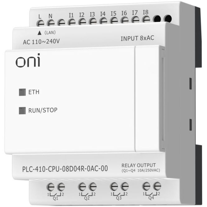 Модуль ЦПУ ПЛК 410 8 DI 4 RO 220В AC с Ethernet портом без экрана ONI PLC-410-CPU-08D04R-0AC-00