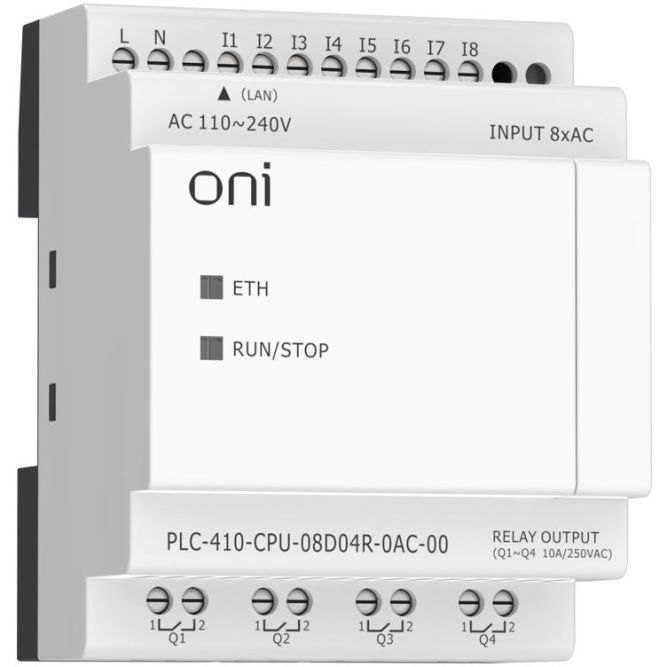 Модуль ЦПУ ПЛК 410 8 DI 4 RO 220В AC с Ethernet портом без экрана ONI PLC-410-CPU-08D04R-0AC-00
