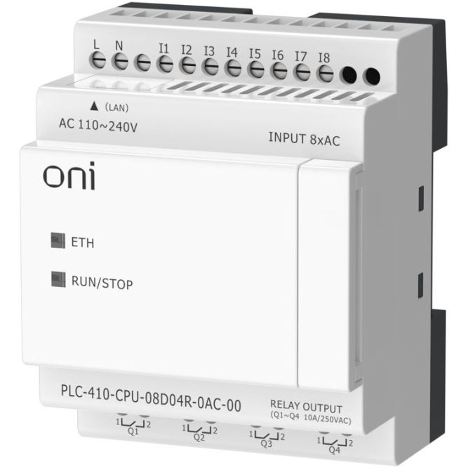 Модуль ЦПУ ПЛК 410 8 DI 4 RO 220В AC с Ethernet портом без экрана ONI PLC-410-CPU-08D04R-0AC-00