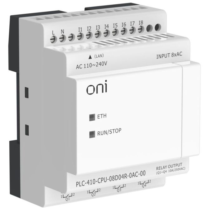 Модуль ЦПУ ПЛК 410 8 DI 4 RO 220В AC с Ethernet портом без экрана ONI PLC-410-CPU-08D04R-0AC-00