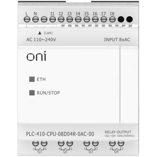 Модуль ЦПУ ПЛК 410 8 DI 4 RO 220В AC с Ethernet портом без экрана ONI PLC-410-CPU-08D04R-0AC-00