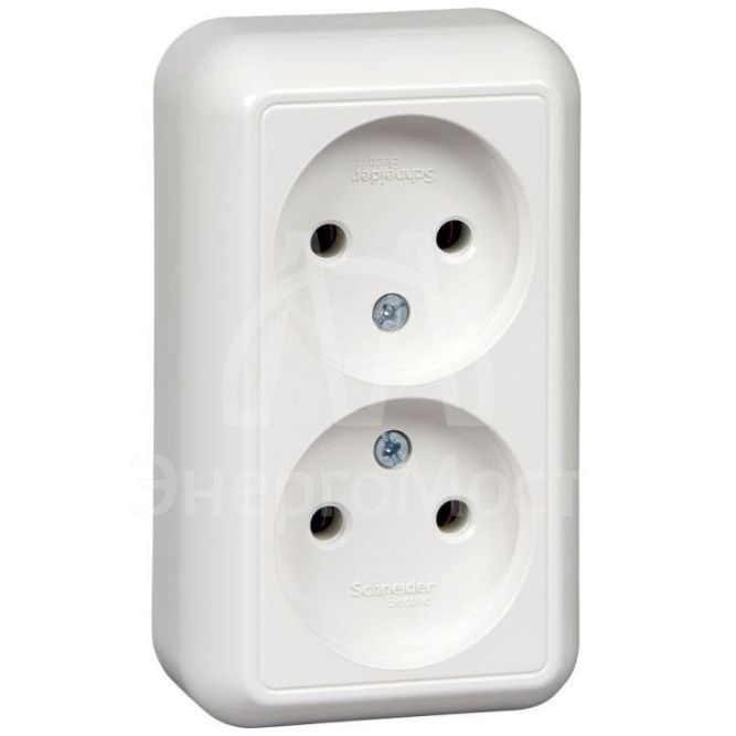Розетка 2-м ОП Прима 16А IP20 без заземл. без защ. шторок (опт. упак.) бел. SchE RA16-213-B