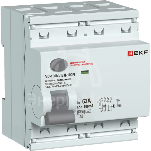 Выключатель дифференциального тока 2п 63А 100мА тип AC 6кА ВД-100N (S) электромех. PROxima EKF E1026MS63100