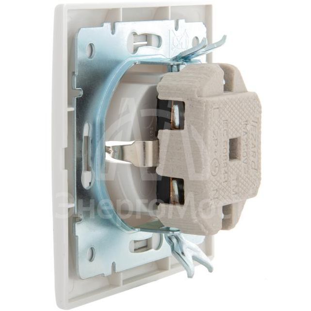 Розетка 1-м СП Мира керам. с заземл. бел./бел. LEZARD 701-0202-122