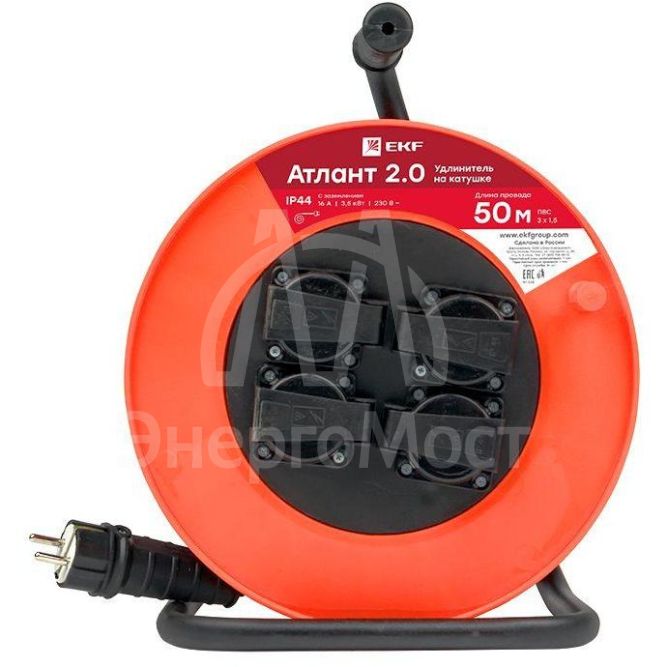 Удлинитель на катушке 4х50м с заземл. 16А IP44 Атлант 2.0 ПВС 3х1.5 3.5кВт PROxima EKF UKA02-16-315-4-50-IP44