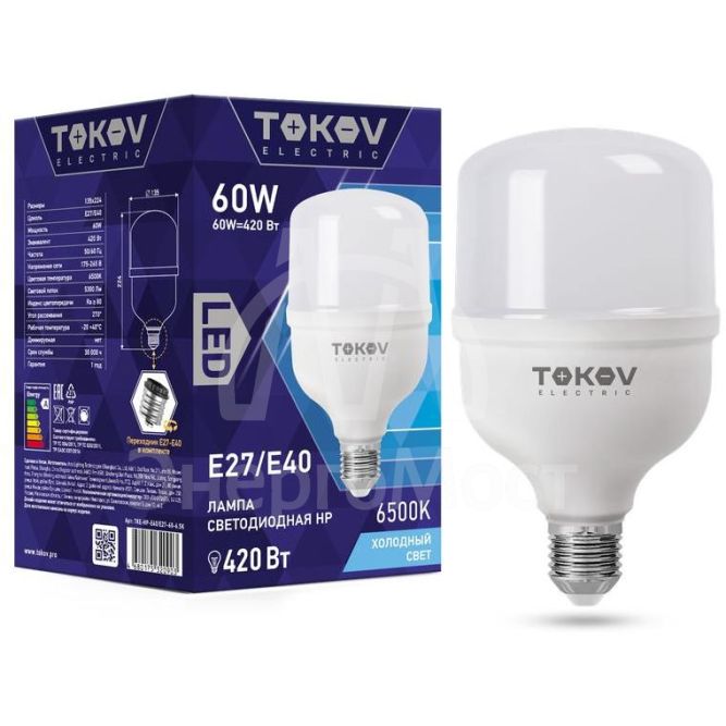 Лампа светодиодная 60Вт HP 6500К Е40/Е27 176-264В TOKOV ELECTRIC TKE-HP-E40/E27-60-6.5K