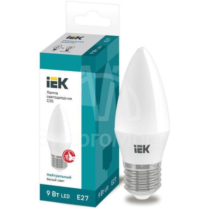 Лампа светодиодная ECO C35 9Вт свеча 4000К E27 230В IEK LLE-C35-9-230-40-E27