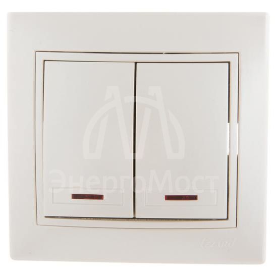 Выключатель 2-кл. СП Мира 10А IP20 с подсветкой со вставкой жемчуж./бел. перламутр LEZARD 701-3030-112