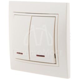 Выключатель 2-кл. СП Мира 10А IP20 с подсветкой со вставкой жемчуж./бел. перламутр LEZARD 701-3030-112