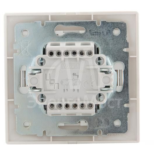 Выключатель 2-кл. СП Мира 10А IP20 с подсветкой со вставкой жемчуж./бел. перламутр LEZARD 701-3030-112