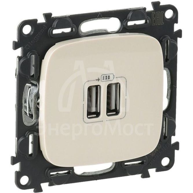 Устройство зарядное Valena Allure с 2-мя USB-разъемами 240В/5В 1500мА с лиц. панелью сл. кость Leg 754996