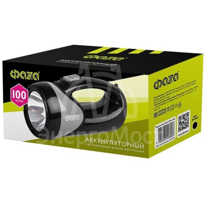 Фонарь универсальный AccuF8-L1W/L12-gn 1Вт 100лм + боков. панель 12х0.5Вт 110лм аккум. 900мА.ч зарядка: 220В/12В IP20 зел. ФАZА 5008922