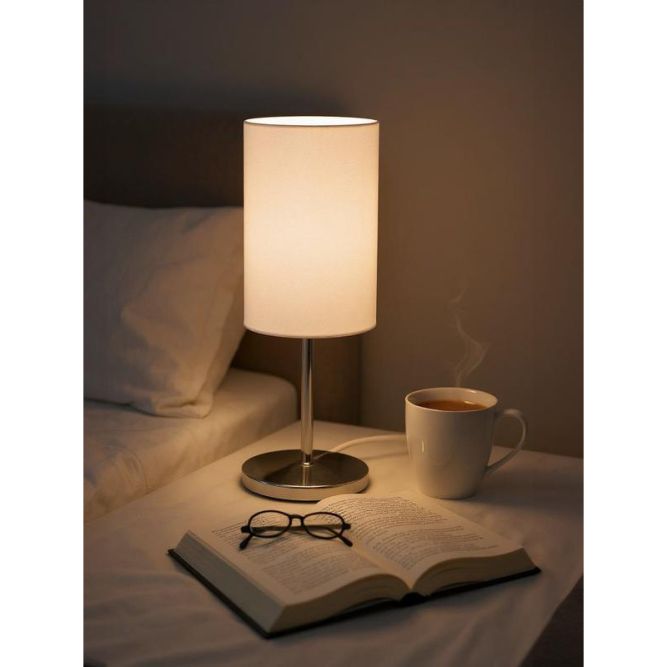 Светильник настольный JH3-01-wh E14 IP20 110х110х310мм метал.; ткань; PVC-пластик бел. JazzWay 5062344