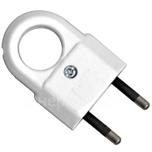 Вилка электрическая 6А 250В плоская с ушком без. заземл. бел. (еврослот) UNIVersal А103